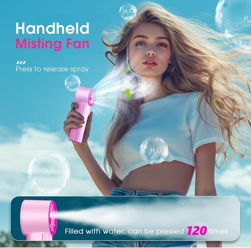 Ausic Portable Handheld Misting Fan, Pink Turbo Fans with Mist, High-Speed, Personal Small Water Spray Fan, Outdoor Cooling Rechargeable Battery Pocket Fans for Kids/Travel/Makeup/Shopping - Image 4